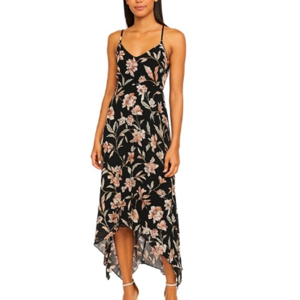 White House Black Market Black Floral Asymmetrical Dress Size 12